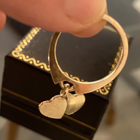 Jewelry - 10K Solid yellow gold double hearts charm pendant RING -- size 4.25 VALENTINE